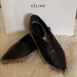 Celine Leather Babouche Espadrilles V-neck Flats